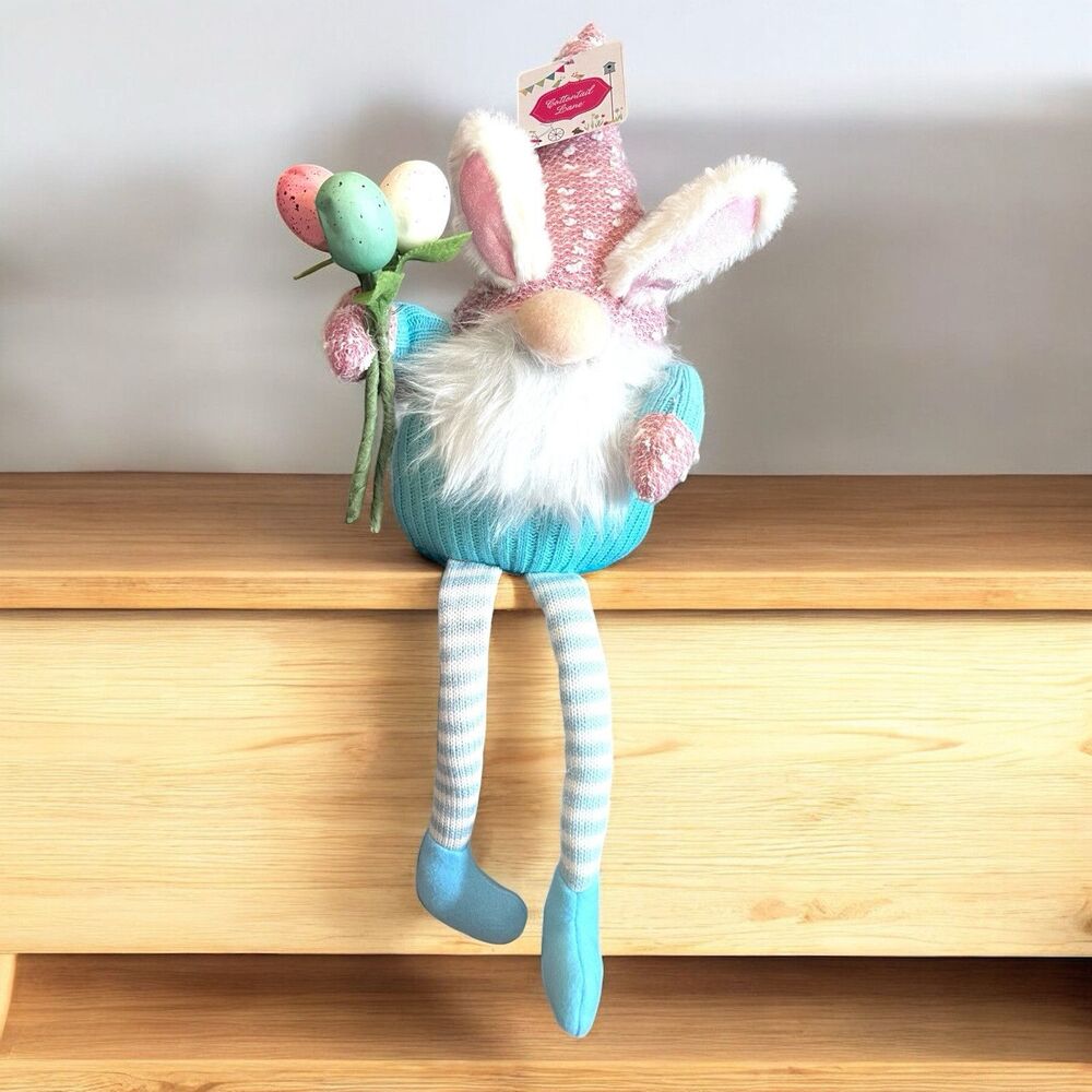 Cottontail Lane Plush Gnome W Bunny  Ears Holds Egg Bouquet Easter 22” Spring